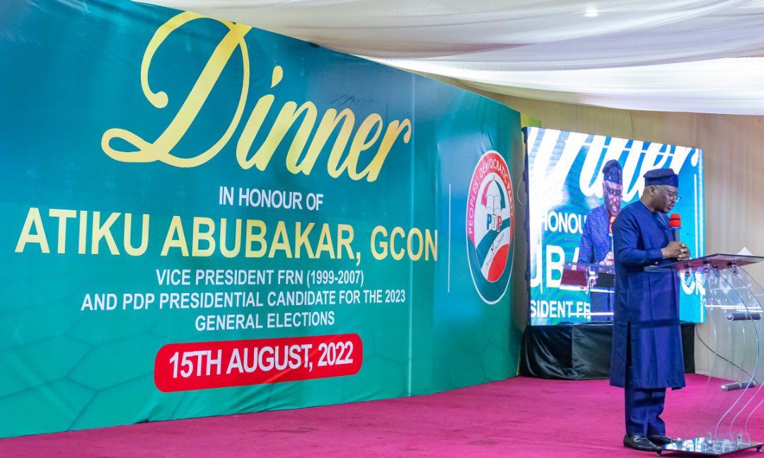 atiku's tweet photo. Yesterday felt like an actual highlight reel, from the immense love and reception on my arrival, to receiving thousands of defectors over to the @OfficialPDPNig at Ribadu Square and then the dinner in my honour, amongst others. https://t.co/kpwsK3LV2E