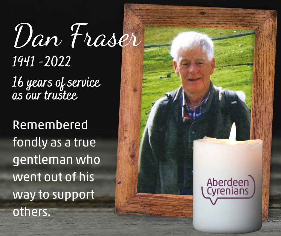Abdn_Cyrenians's tweet image. After the sad passing of Dan Fraser, all of us at Aberdeen Cyrenians want to pay tribute to him and his tremendous legacy, helping people in crisis. 
Our thoughts are very much with Dan’s family at this time. 
Read more about Dan’s contributions here weareac.org/blog/in-memory…