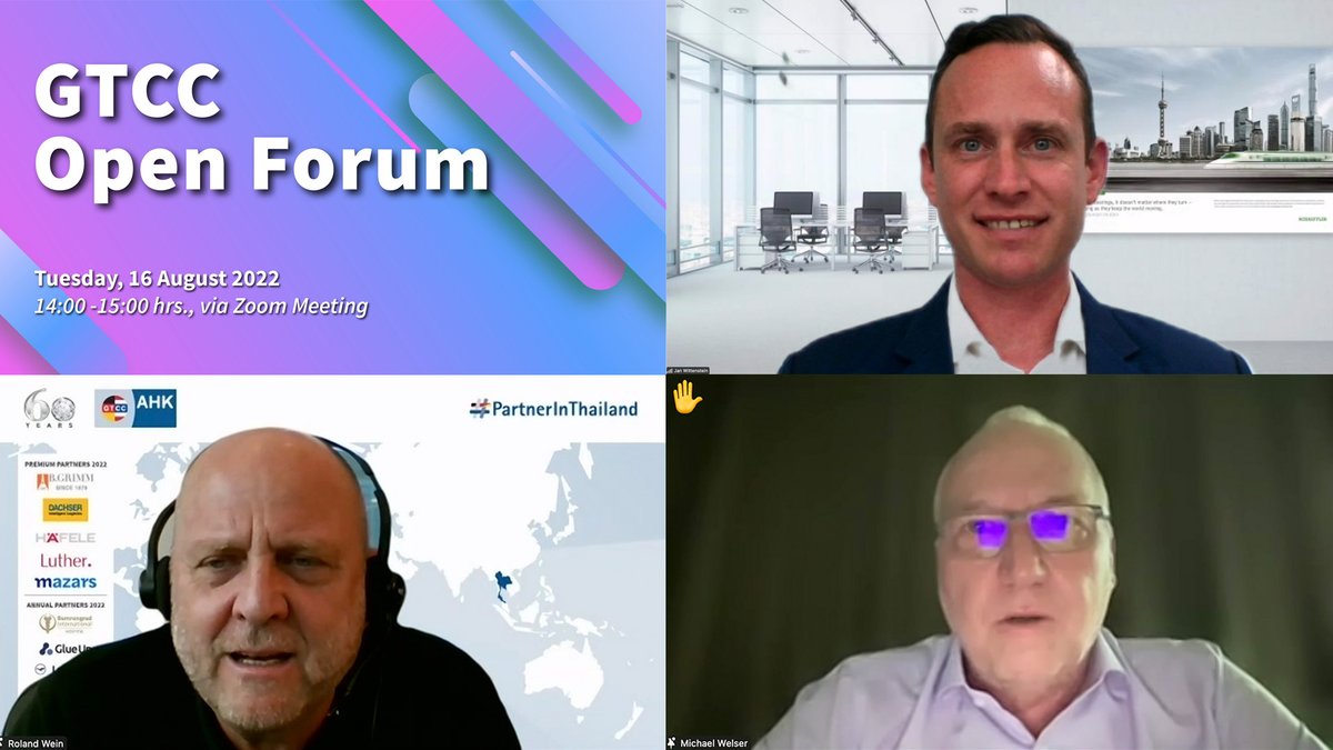 GermanThaiChamb's tweet photo. #GTCC members gathered online @ our Open Forum today moderated by Jan Wittenstein, GTCC Board member, from Schaeffler Manufacturing (TH) &amp; discussed "Thailand EV Roadmap". Results of the conducted polling showed GTCC Open Forum meets their expectations well #PartnerWorldwide https://t.co/1OpI0L43An