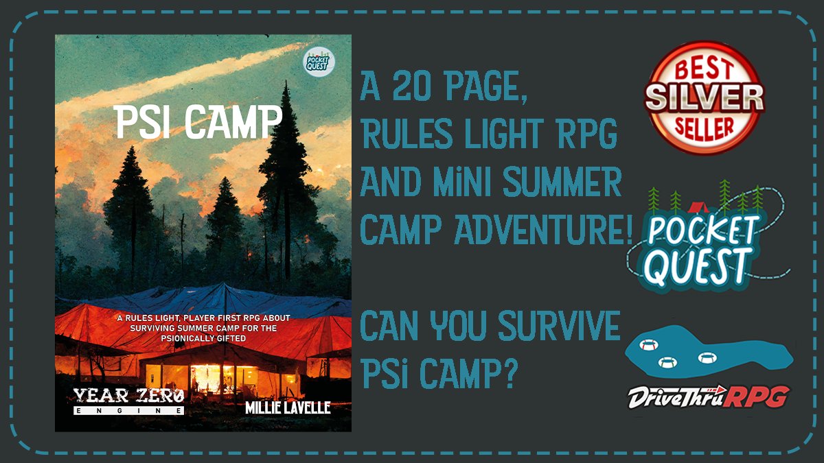 MillietheGM's tweet photo. Well! Psi Camp hit SILVER on @DriveThruRPG! https://t.co/nxnvsmBkSO #PocketQuest2022 https://t.co/YiIgWGssRu
