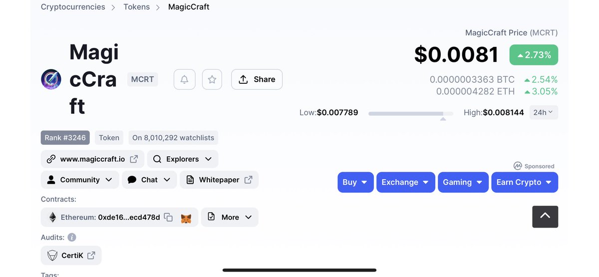 Jamyies's tweet photo. $MCRT up 2.54% against $btc today and 3.05% against $eth

$mcrt +410% this month https://t.co/pNYU8RSITg