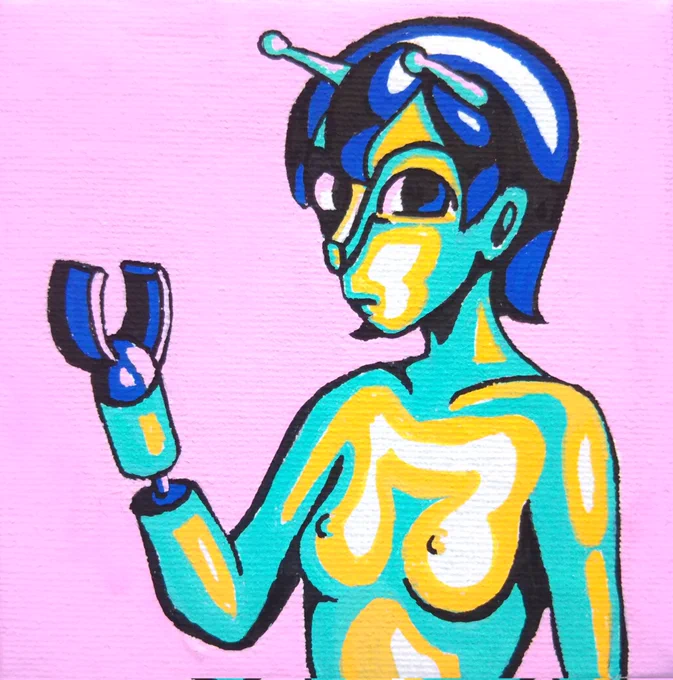新作のイラストです。無題10cm×10cmキャンパスポスカ#イラスト #ポスカ #現代アート #創作 #ロボット #art #artwork #ContemporaryArt #posca #Robot #illustration 
