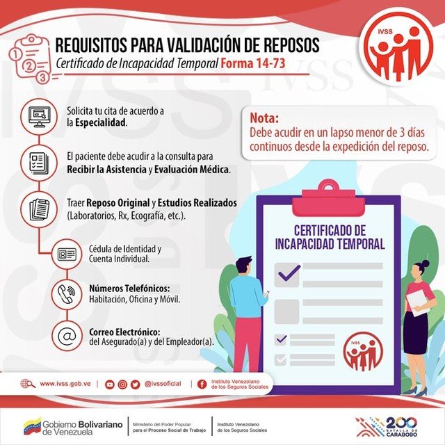 Somosivss's tweet photo. El IVSS te informa sobre los requisitos necesarios para realizar la validación de reposos. 

#JuntosPorCadaLatido
@MagaGutierrezV
@NicolasMaduro https://t.co/gRDxSCEBap