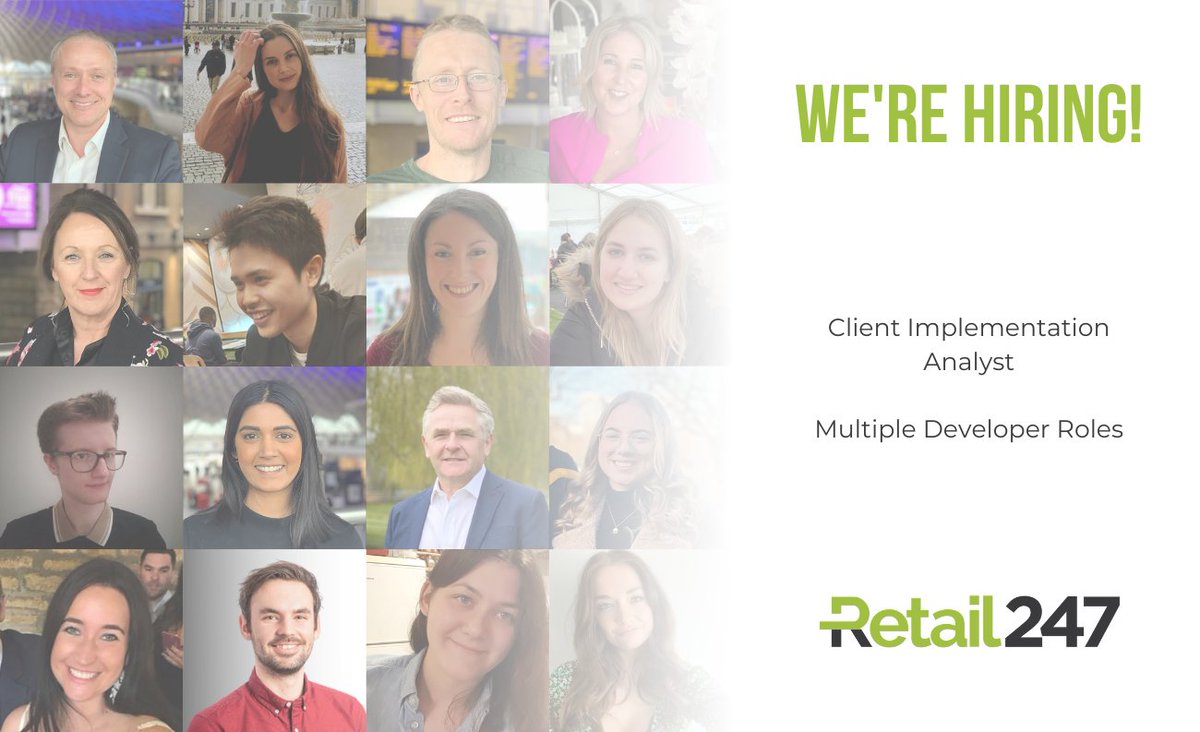 Retail247_'s tweet photo. 📣 We're Hiring!
To support our growth, we are hiring for multiple roles:
• Client Implementation Analyst
• Developers
Find more details on our Careers Page > https://t.co/suqeUekZ6F
#werehiring #analystjob #developerjob #womenintech #WomenWhoCode https://t.co/dlixhGj6nh