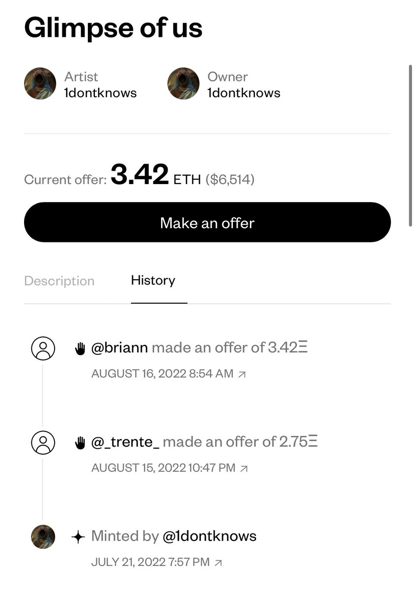 Awesome GM ☀️

“Glimpse of us” current bid is 3.42 Ξ (New ATH) Accepting an offer in a few hours. 🫡