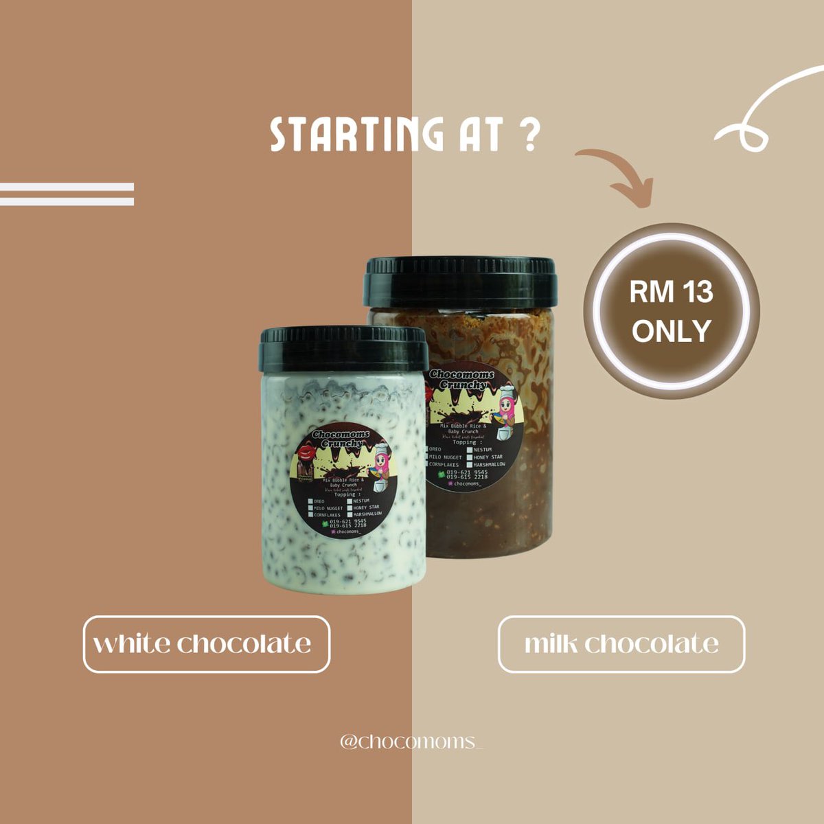 Chocomoms_'s tweet photo. Hi semua ๐ Tengah craving benda yang manis,sedap dan murah? You guys boleh terus order chocojar from chocomoms sekarang! 2 flavour yang sangat sedap dan pelbagai toppings menarik ๐
Boleh terus dm kami untuk order ๐ซถ๐ป
#chocojar #chocojarmalaysia https://t.co/tKU4XZ0EB7