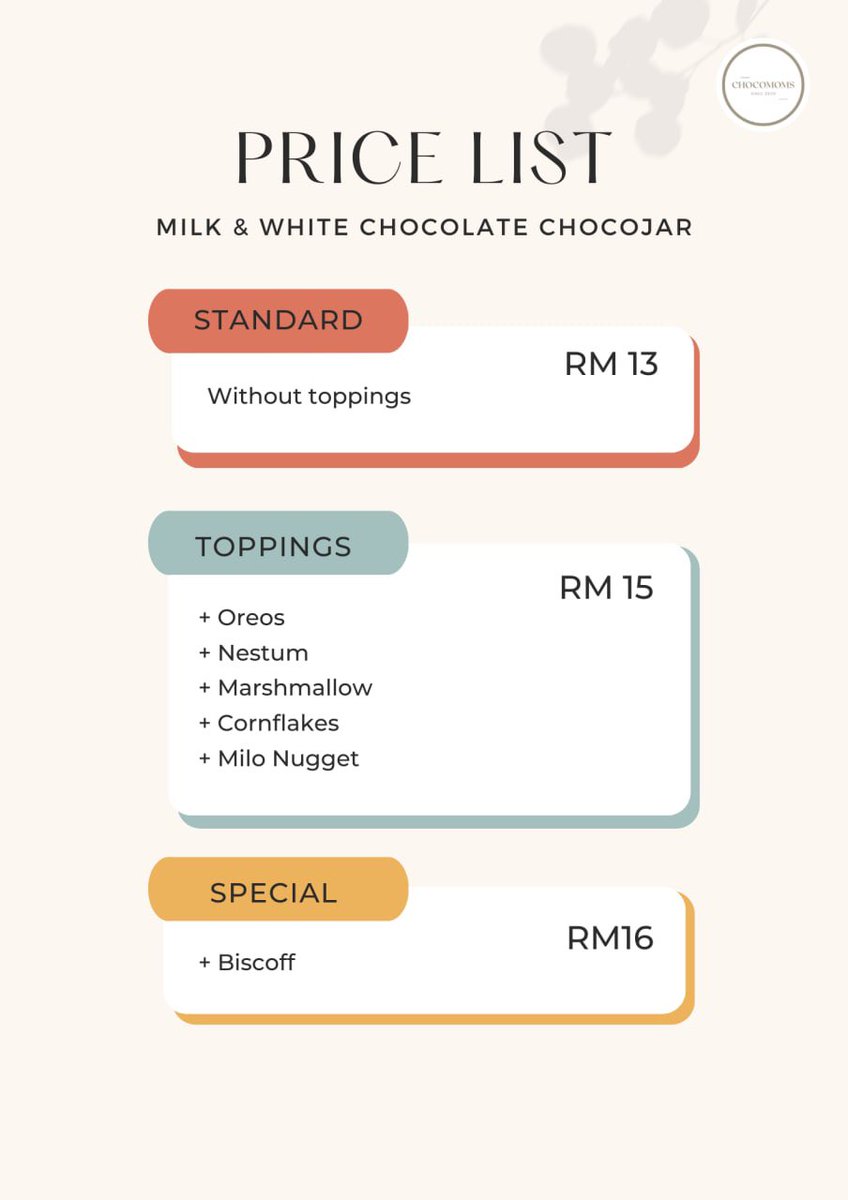 Chocomoms_'s tweet photo. Hi semua ๐ Tengah craving benda yang manis,sedap dan murah? You guys boleh terus order chocojar from chocomoms sekarang! 2 flavour yang sangat sedap dan pelbagai toppings menarik ๐
Boleh terus dm kami untuk order ๐ซถ๐ป
#chocojar #chocojarmalaysia https://t.co/tKU4XZ0EB7