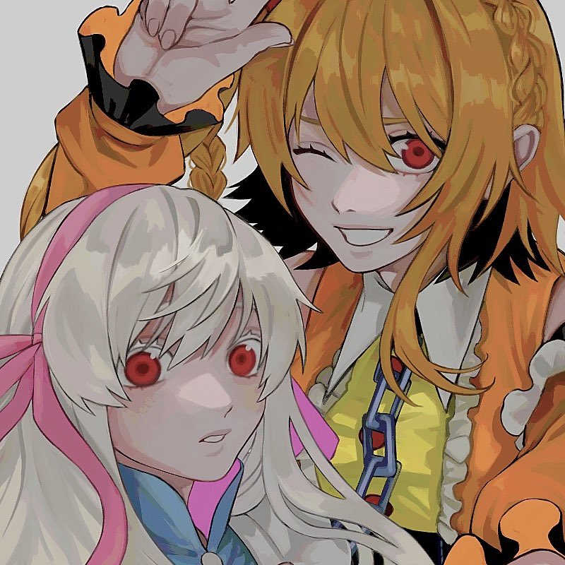 kozakura marry multiple girls 2girls red eyes one eye closed blonde hair long hair braid  illustration images