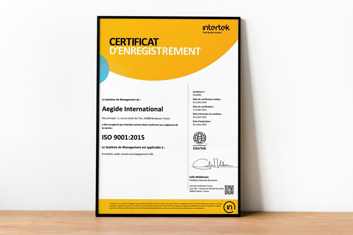 Aegide International obtient le renouvellement de la certification ISO 9001:2015 🏅 pour 3 nouvelles années !

👏👏👏 Félicitation à nos équipes pour cette certification qui vient reconnaître et attester une fois de plus l’implication de chacun.

#audit #ISO9001 #certification