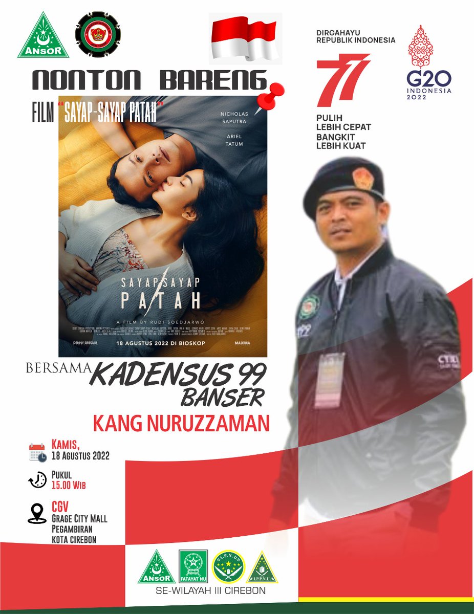 Disaat ada yang menyerukan boikot film Sayap Sayap Patah, bib <a href="/noeruzzaman/">KangZaman</a>, teman2 Ansor dan Banser, juga banyak teman lain menggerakkan nonton bareng di bioskop.

That's what friends are for.. Suwun, bib 🤟🤟