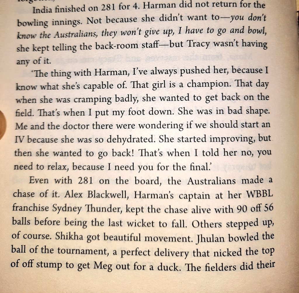 Harman is made up of steels. 
Glad am reading The Fire burns Blue. Got motivation and inspiration. Right from 1970s to 2017 WC. The books covers a lot. Must read for India women cricket fan!!
#HarmanpreetKaur #IndiaAt75 #IndianCricketTeam #B2022 #CWG2022 #CWG22 #CWG2022India