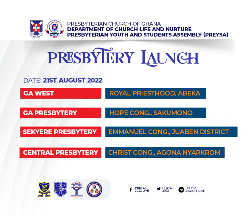 CentralYpg's tweet image. It's a weekend of PREYSA LAUNCHES💃💃💃💃 

Join your Presbytery Launch the #PREYSA2022 to create awareness and raise funds. 

#InspiredToTransform