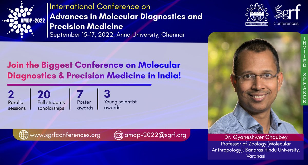 2022Amdp's tweet photo. Join AMDP 2022 Meeting from 15th-17th Sep, 2022 in Chennai, India and hear from the expert, Dr Gyaneshwer Chaubey.
#biotechnology #genomics #biopharma #biopharmaceuticals #conference #sponsorship #chennai #annauniversity 
Conference Website: https://t.co/40kIL01ICQ https://t.co/SbXZkETHZ6