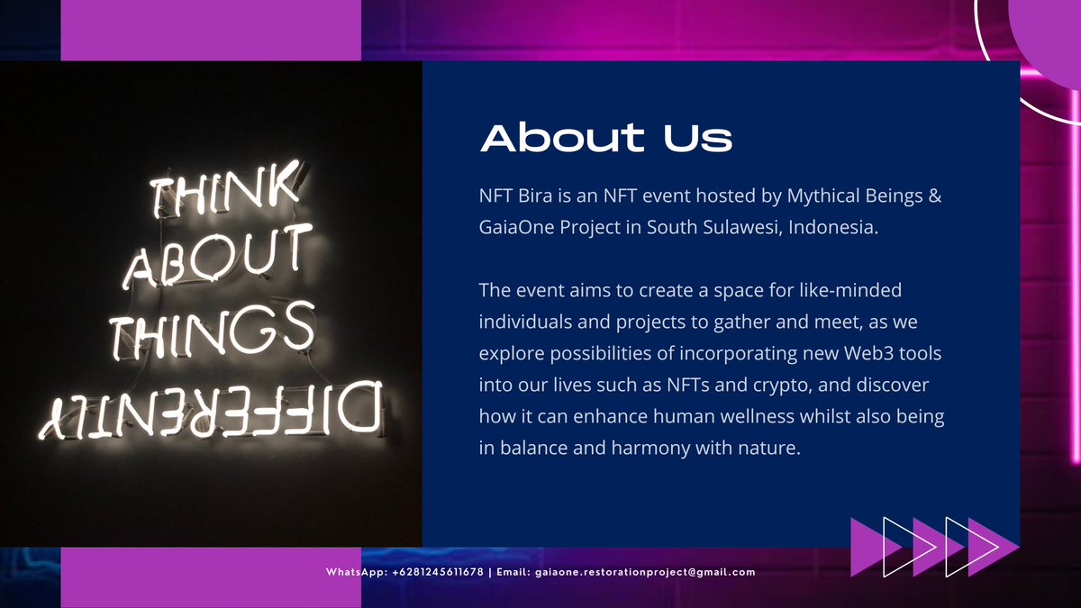 MythicalBeings_'s tweet photo. Less than 2 weeks to go before we gather for #NFTBira - get to know your hosts &amp; the vision / intention behind this #NFTEvent! More info coming your way soon 🤩📢

For inquiries 👇🏼
WhatsApp: +6281245611678 or
Email: gaiaone.restorationproject@gmail.com

#NFTsForGood #NFTCommunity https://t.co/Vf1lUBJns7