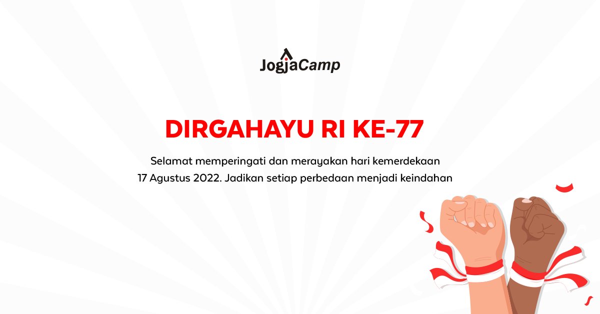 jogjacamp's tweet photo. Dirgahayu Republik Indonesia yang Ke-77 🇮🇩

Mari selalu mengingat kalau perbedaan adalah penyatu dalam banyak hal 🇲🇨 🥰 

#HUTRI #Agustusan #LombaAgustusan #17agustus #Indonesia #Merdeka #JogjaCamp https://t.co/9f1ItJG87b