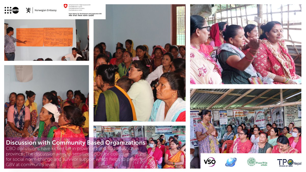 VSONepal's tweet photo. CBO discussions have kicked off in Province 1 and Sudurpashchim which aims to sensitize CBOs for collective action for social norm change and survivor support to help prevent GBV at community level.
#VSO #VSONepal #CBO #ScoialNorms #Leaders #GBV #EndViolence @UNFPANepal #GBVPRII https://t.co/OHopVrV2C6