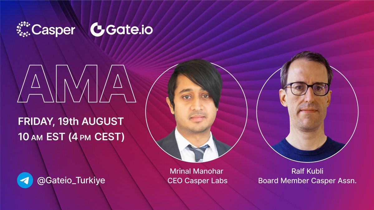 We’re thrilled to announce the return of another #AMA session 

...this time with the @gate_io Turkish community 🎉

🗓 19th Aug, 2 PM UTC 
👥 Guests: Ralf Kubli &amp; Mrinal Manohar
📍 Venue: t.me/Gateio_Turkiye