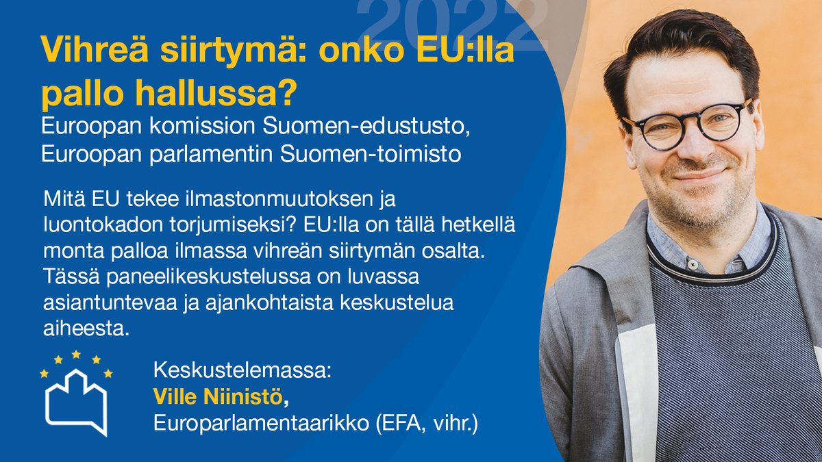 Eurooppafoorumi's tweet photo. Mitä EU tekee ilmastonmuutoksen ja luontokadon torjumiseksi? @EUkomissio'n ja @Europarl_FI'n yhteisessä paneelikeskustelussa keskustelevat @jyrkikatainen, @saarinensusan, @ElsiKatainen, @VilleNiinisto, @HennaVirkkunen ja @ismoulvila 25.8. klo 13! https://t.co/rFNVCvJUxZ