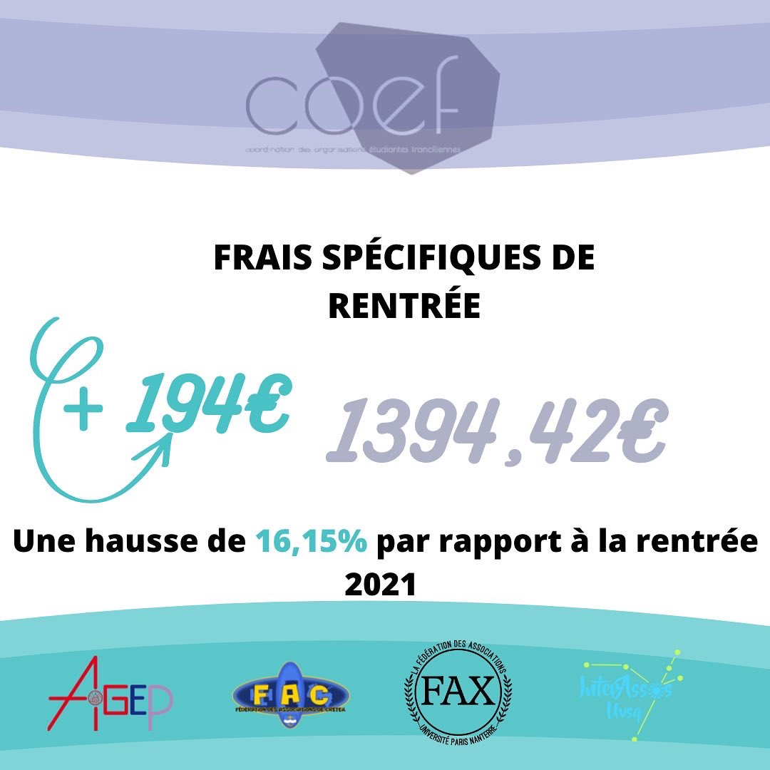 #Rentrée2022|Cette année, la FAX dévoile son coût de la rentrée avec l’ensemble des fédérations d’Île de France.
Pour la 5ème année consécutive, la FAX, l’@AGEP, la @FAC et @IAUVSQ  dévoilent les frais que devront débourser les étudiant.e.s d’Île de France.