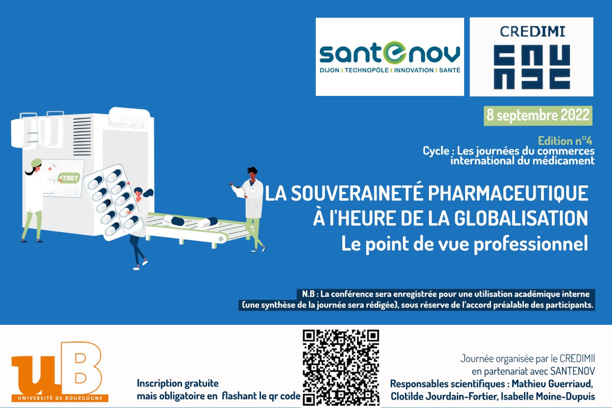 LaboCredimi's tweet image. [ SAVE THE DATE!]
Le 8 septembre “ LA SOUVERAINETE PHARMACEUTIQUE A L’HEURE DE LA GLOBALISATION -Le point de vue professionnel.”
Plus d'informations &amp;amp; programme provisoire 👉acrobat.adobe.com/link/track?uri…

@LaboCredimi @santenov @univbourgogne
 #colloque #droitpharmaceutique #dijon #ub