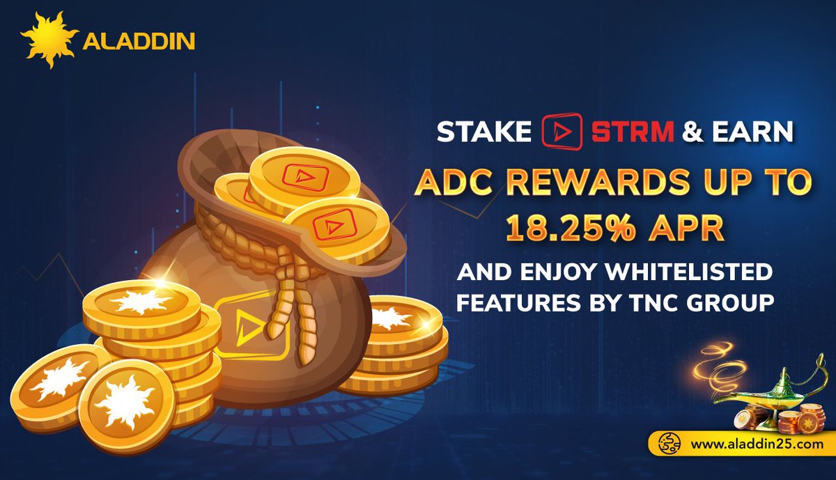 aladdinxchange's tweet photo. We would like to remind you that the #STRM staking event is going on full swing on our platform.
STRM Coin holders can stake their coins and earn #ADC Coins as rewards.
Visit: https://t.co/I20wtLAaUp
#AladdinExchange #CryptoExchange #Aladdin25 #STRMStaking #Promotion #Staking https://t.co/iOzdlKPCt4
