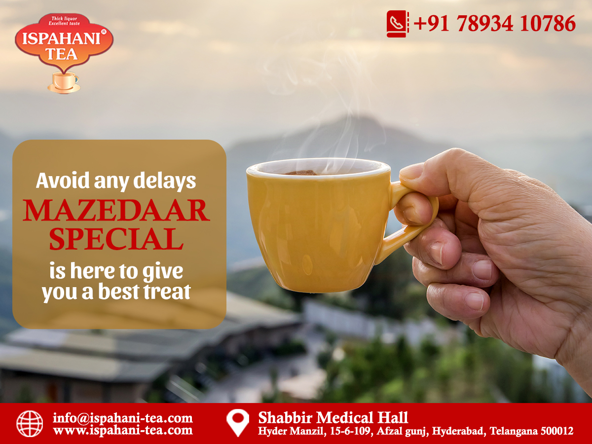TeaIspahani's tweet photo. Avoid any delays MAZEDAAR SPECIAL is here to give you the best treat https://t.co/h0BYSG4aaA
#Monday &amp; #taste of #Mazedaar #Tea #experience #ispahani #chai #ispahanichai #ispahanitea #shabbirmedicalhall #afzalgunj #Hyderabad #Telangana #india #blacktea #healthy #organic #teacup https://t.co/LkF4RDwSvf