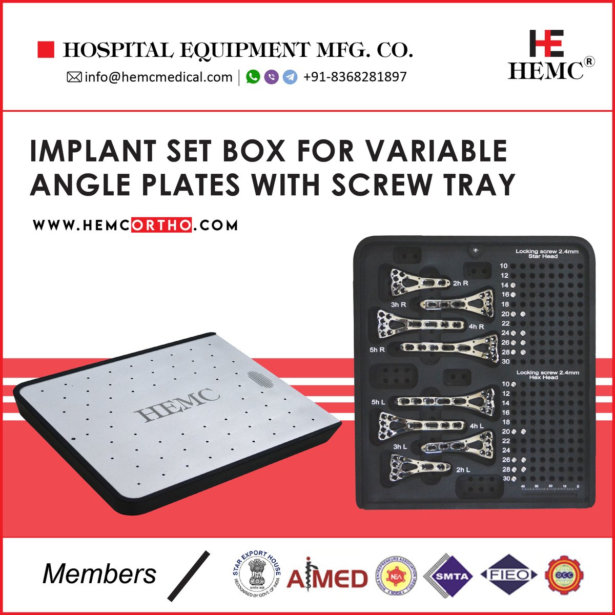 HemcOrtho's tweet image. Implants Set Box for Variable Angle Plates with Screw Tray
#VariableAnglePlate #traumasurgery  #lockingplate #lockingplatesystem #orthopedic #orthopaedic #orthopedicsurgery #health #orthopedicsurgeryinstruments #surgicalinstruments #fracture  #lockingscrews #orthoimplants