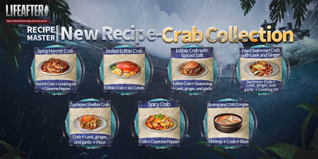 LifeAfter_en's tweet photo. #LifeAfter
#SeaOfZombie
On the heels of the fish-related recipes published yesterday, Radio 101 complied with the recipes made of the new seafood! Let's check the deluxe collections of #RecipeMaster!📜
Which recipe have you tried on your own? Share in the comments❣️✍️ https://t.co/wLjGaBoLsq