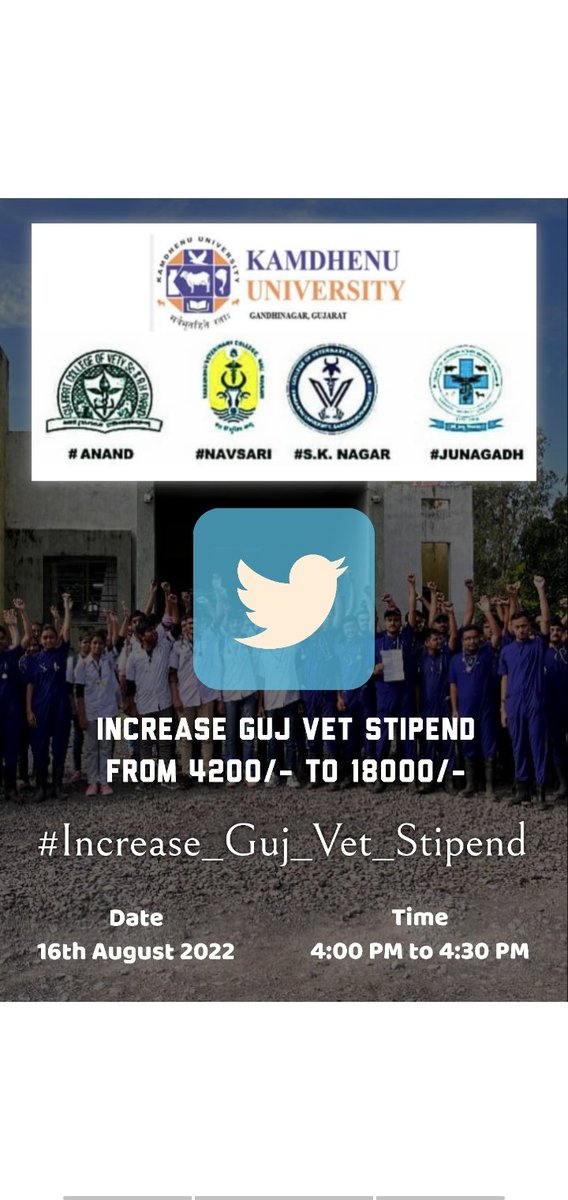 #Increase_Guj_Vet_Stipend 
#guj_veterinary_students_on_strike 
#guj_vet_union 
<a href="/CMOGuj/">CMO Gujarat</a> <a href="/RaghavjiPatel/">Raghavji Patel</a> <a href="/KanuDesai180/">Kanu Desai</a> <a href="/CRPaatil/">C R Paatil</a> <a href="/ndtv/">NDTV</a> <a href="/tv9gujarati/">Tv9 Gujarati</a> <a href="/VtvGujarati/">VTV Gujarati News and Beyond</a>