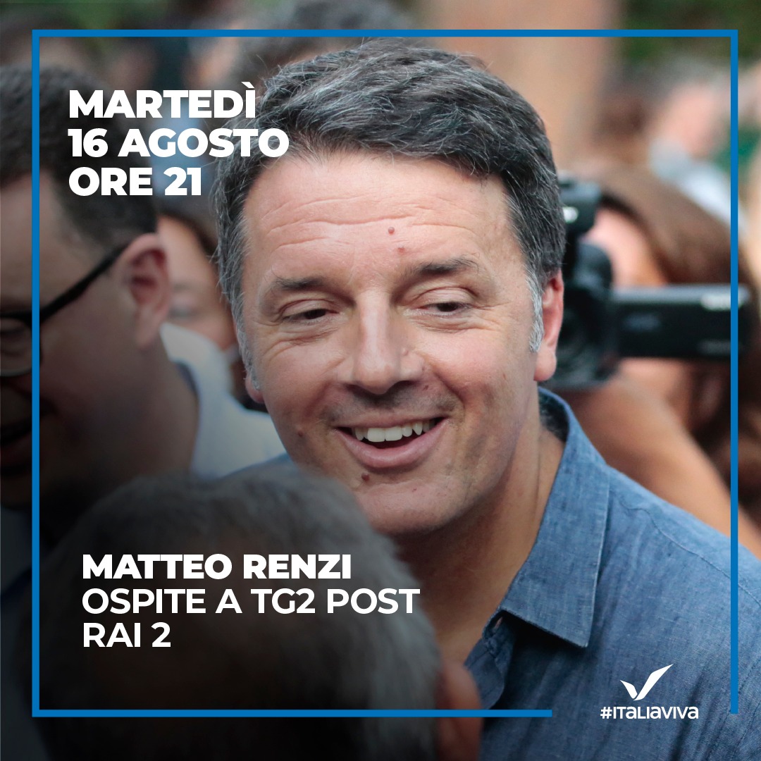 ItaliaViva's tweet photo. ➡️📺 Ci vediamo stasera alle 21 su Rai2 con @matteorenzi ospite a #tg2post https://t.co/MDo2MPxlre