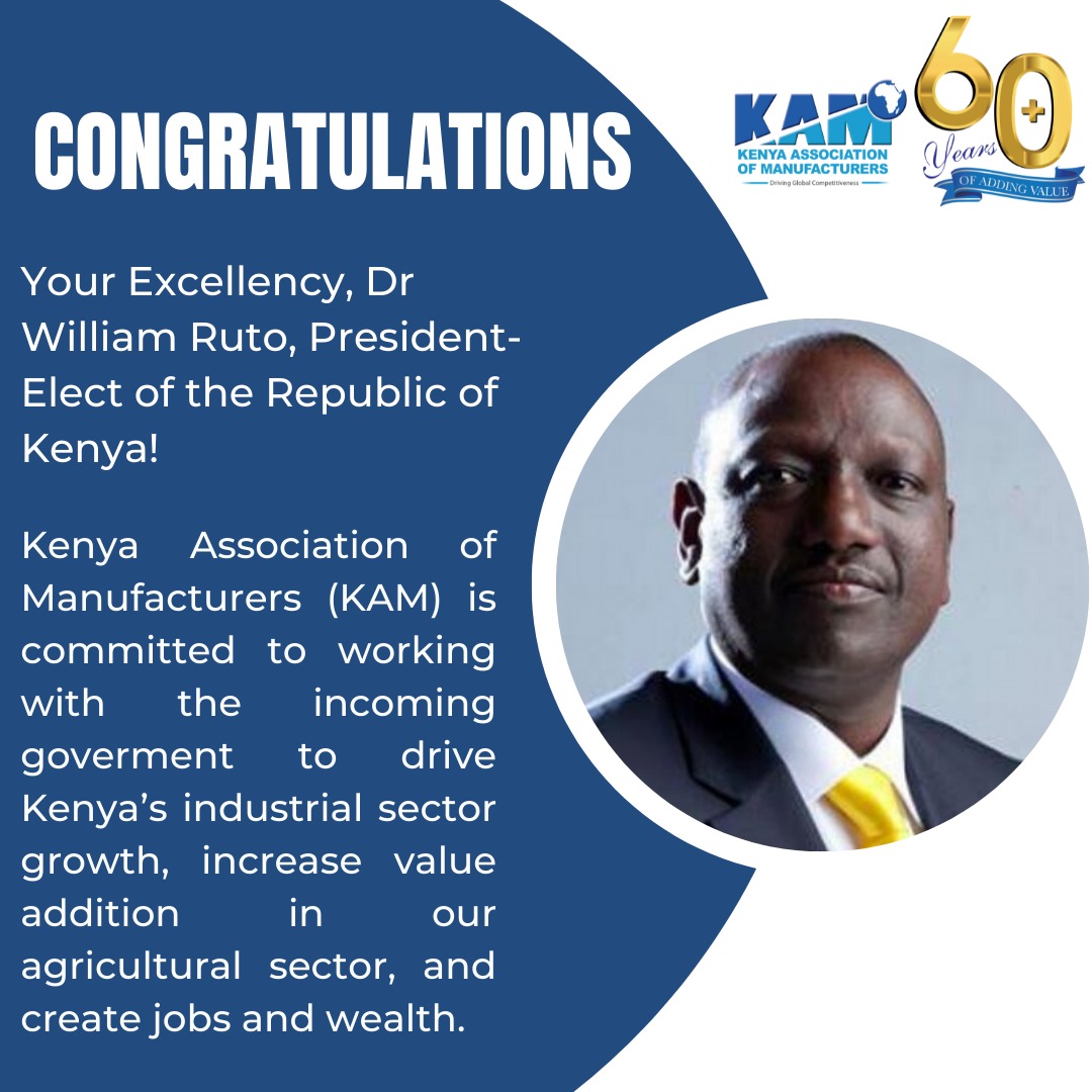 KAM_Kenya's tweet photo. Congratulations Your Excellency @WilliamsRuto, President-Elect of the Republic of Kenya! https://t.co/pkDrYaqukx