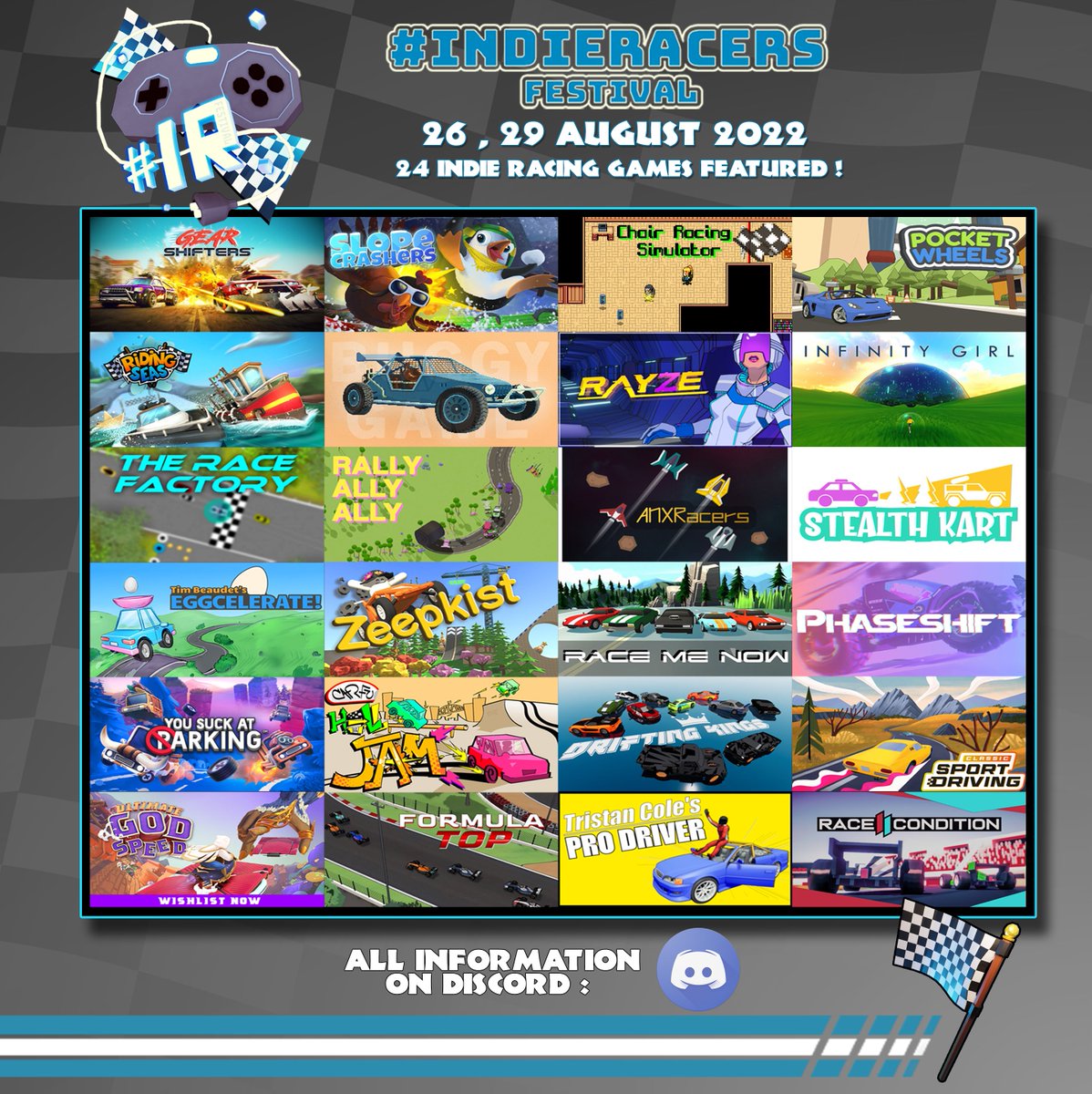 pixelwrappers's tweet photo. Look at all those #racing games!👀
Ready to play all of them?🎁

Join the #IndieRacersFestival, Aug 26-29!
Make some noise for➡️https://t.co/jbXtuYOrgR⬅️!

#indiegame #gamedev https://t.co/gSpFMERIgw