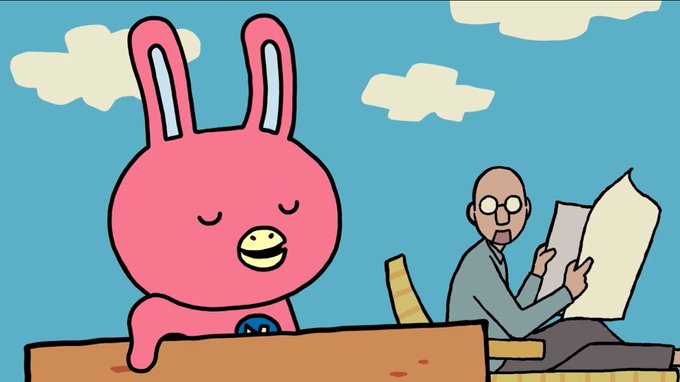 NOVA English conversation schools have a new ad campaign celebrating 20 years of their mascot, the NOVA Usagi, a pink bunny with a beak. 