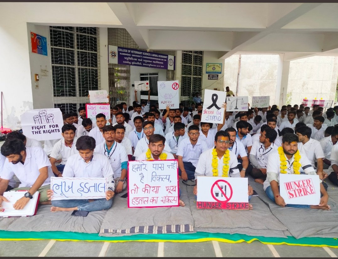 આજે 16 Aug ના રોજ દાંતીવાડા કોલેજ કામધેનુ યુનિવર્સિટી નાં 3 વિદ્યાર્થીઓ ભૂખ હડતાળ પર બેઠા છે. जंग भारी है, लडाई जारी है, अब बारी है भूख हड़ताल की #wewantjustice
<a href="/CMOGuj/">CMO Gujarat</a> <a href="/Bhupendrapbjp/">Bhupendra Patel</a>
<a href="/RaghavjiPatel/">Raghavji Patel</a> <a href="/KanuDesai180/">Kanu Desai</a>
@Leelu_7 <a href="/dr_bhimpatel/">Dr. Bhim Patel</a> <a href="/manoj_sorathiya/">Manoj Sorathiya</a> <a href="/News18Guj/">News18Gujarati</a> <a href="/tv9gujarati/">Tv9 Gujarati</a>