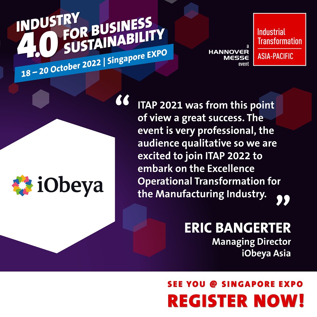[MEET OUR EXHIBITORS 🤝💼] We are delighted to welcome iObeya, the premier Enterprise Digital Visual Management Platform provider as our exhibitor this year!
.
Meet them @ ITAP 2022, REGISTER NOW: bit.ly/3a3ZsHs
.
#ITAP2022 #Industry40