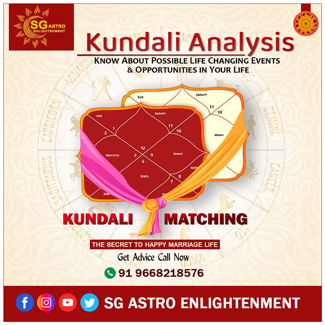 Sg__Astro's tweet photo. Know about Kundali matching or fate through Kundali Analysis of your relationship. Consult with Astrologer Suchitra Gupta now and know how to have a happy married life. 

Contact us today to book appointments. 
#SgAstroEnlightenment #kundalimatching #astrology https://t.co/6PzP4C4NCO