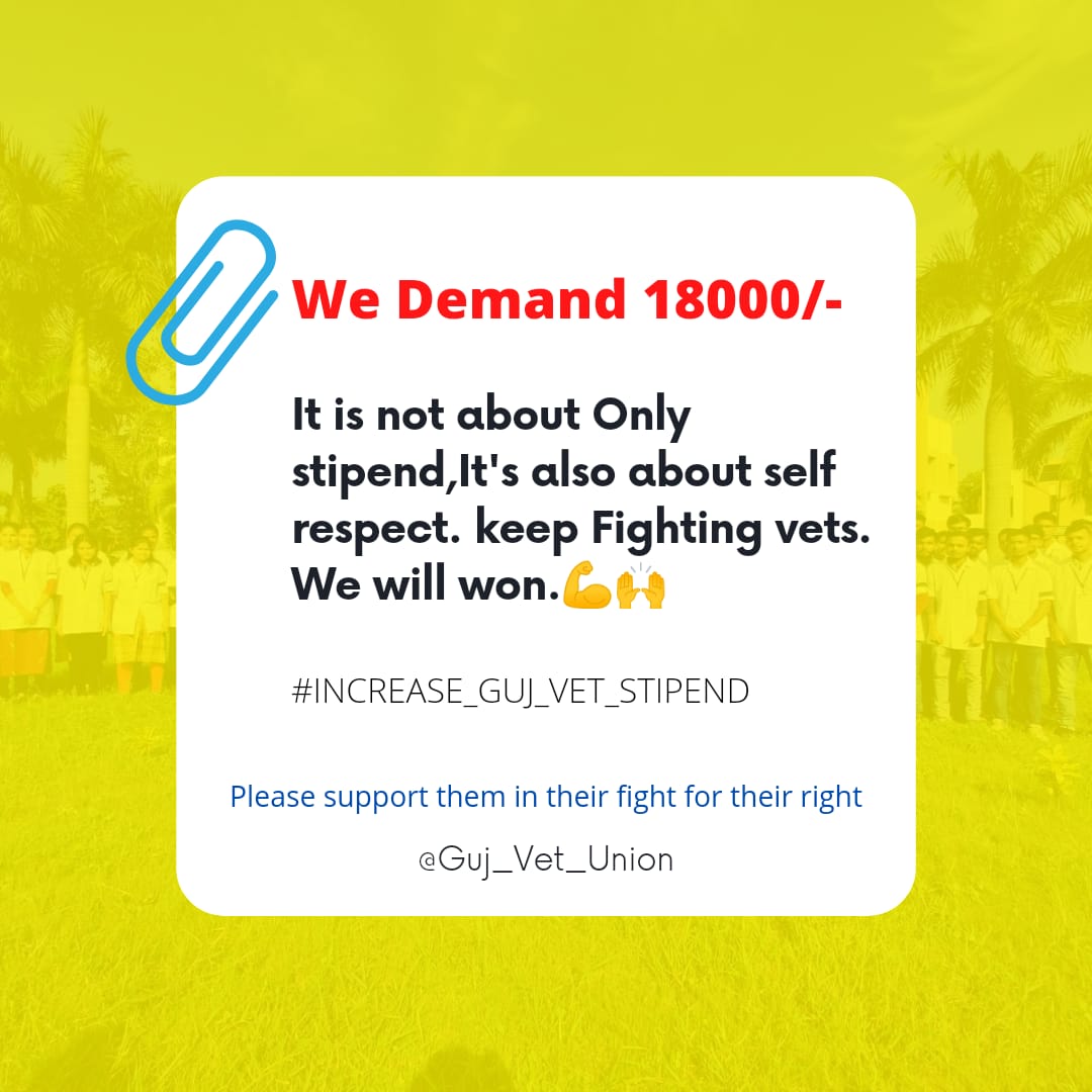#Increase_Guj_Vet_Stipend 
#guj_veterinary_students_on_strike 
#guj_vet_union 
<a href="/CMOGuj/">CMO Gujarat</a> <a href="/RaghavjiPatel/">Raghavji Patel</a> <a href="/KanuDesai180/">Kanu Desai</a> <a href="/CRPaatil/">C R Paatil</a> <a href="/ndtv/">NDTV</a> <a href="/tv9gujarati/">Tv9 Gujarati</a> <a href="/VtvGujarati/">VTV Gujarati News and Beyond</a>
<a href="/tv9gujarati/">Tv9 Gujarati</a> <a href="/etv/">@etv</a> <a href="/sandeshnews/">Sandesh</a> <a href="/VtvGujarati/">VTV Gujarati News and Beyond</a> <a href="/Zee24Kalak/">Zee 24 Kalak</a> <a href="/GSTV/">GSTV</a> <a href="/abpasmitatv/">ABP Asmita</a> <a href="/CNNnews18/">News18</a> <a href="/ddgirnarlive/">Doordarshan Girnar</a> <a href="/CMOGuj/">CMO Gujarat</a>.