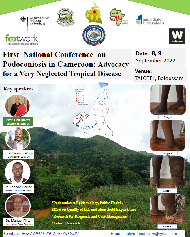 NTDsResearch's tweet photo. Delighted to share @davey_gail and @KebedeDeribe will be joining @Profwanji at the first National Conference on #podoconiosis in Cameroon: Advocacy for a Very Neglected Tropical Disease supported by the @BMBF_Bund  @wellcometrust @TAKeOFFNTD @UniklinikBonn 

#BeatNTDs

👇🏾 https://t.co/Z6LDVbje7w