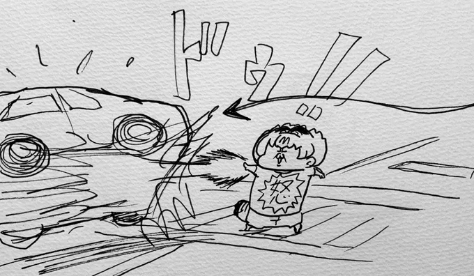 横断歩道を渡ってるのに止まらず避けて行こうとした車に気弾を喰らわせるみんみ 