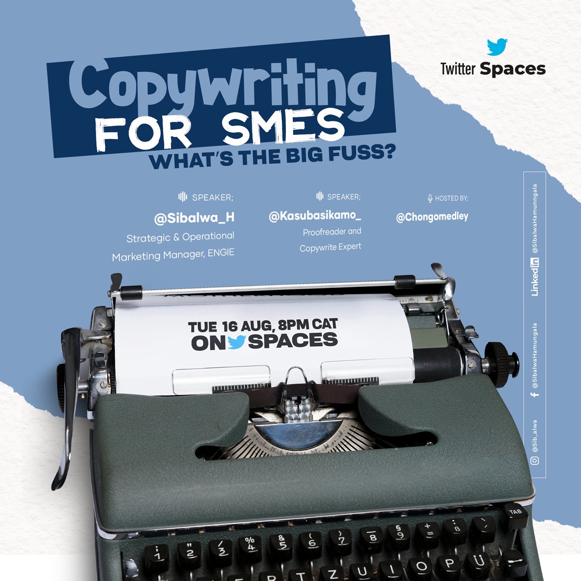 chongomedley's tweet photo. Tonight on #MayorSpaces @Sibalwa_H and @kasubasikamo_ will be discussing Copywriting for SMEs.
Join the Space at 8pm CAT to learn more about copywriting and how you can actually penetrate the market with the skill. Link๐๐พ https://t.co/MfwZMmY3mb