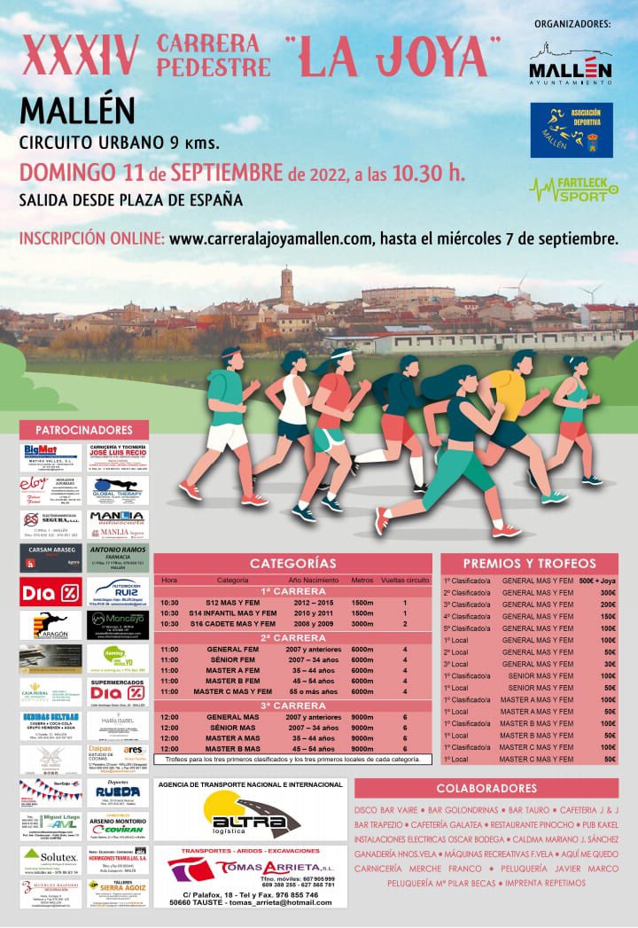 atletismo5v's tweet photo. Domingo 11 de septiembre
Nuestros amigos de Mallén, celebran La Joya de Mallén, una mañana para disfrutar del atletismo llena de premios y trofeos 
#Atletismo #LaJoya https://t.co/TSOPEbGrpP