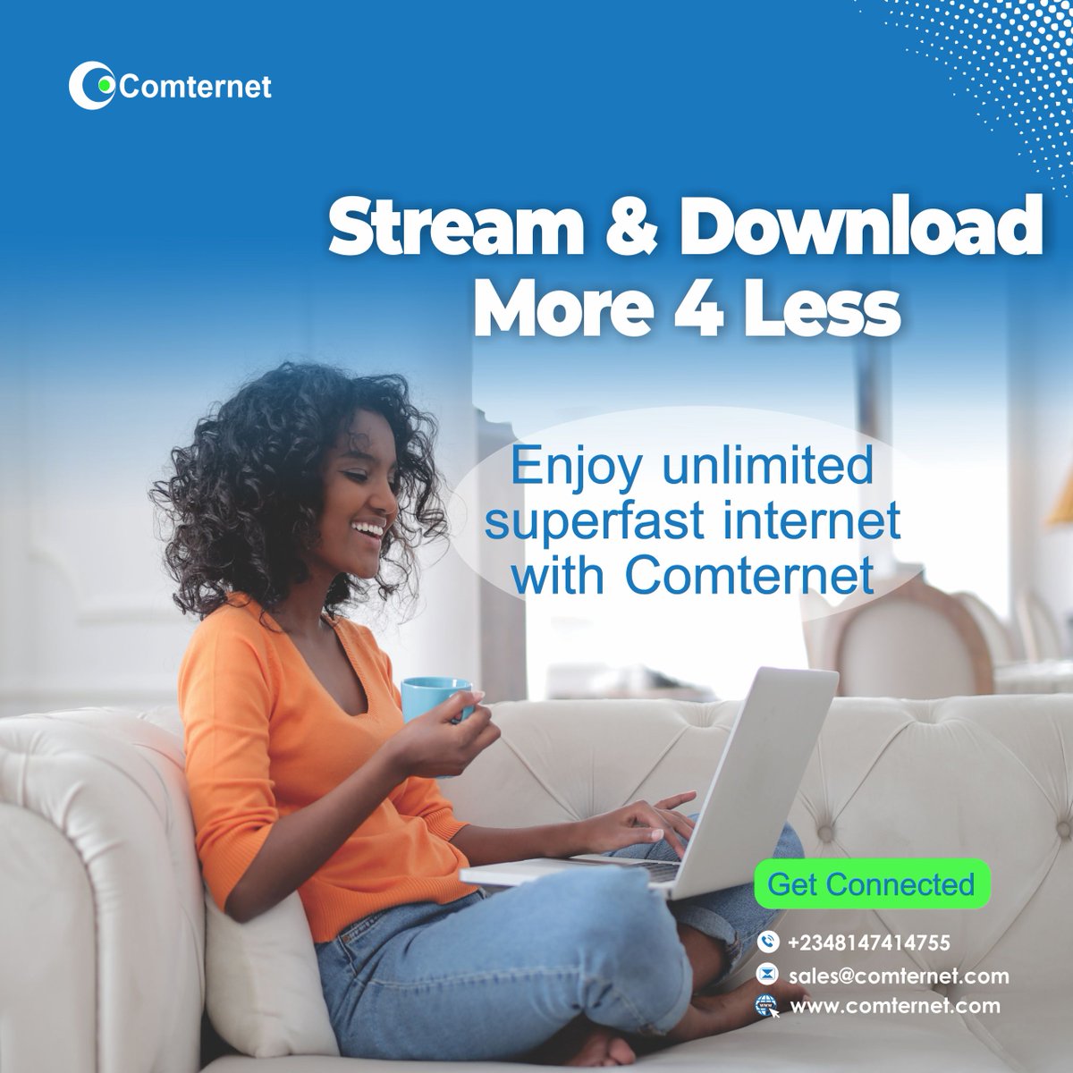 comternet's tweet photo. Pay less for more internet downloads and streaming.
Connect for as low as N11,825 per month
Call/WhatsApp: 08147414755
Email: sales@comternet.com
Website: https://t.co/9y4xIZHAOw
#stayconnected #wirelessbroadband #fixedbroadband #enterprise #business #connectivity https://t.co/CMlHseuT5Y