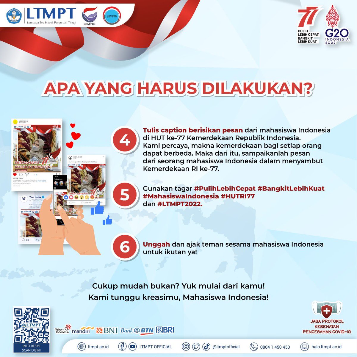 ltmptofficial's tweet photo. Ayo Mahasiswa Indonesia tunjukkan kemeriahan HUT RI ke-77 dengan menggunakan Twibbon Kemerdekaan Versi Mahasiswa Merdeka!

#HUTRI77 #PulihLebihCepat #BangkitLebihKuat #LTMPT2022 https://t.co/nPdR4bzgQs