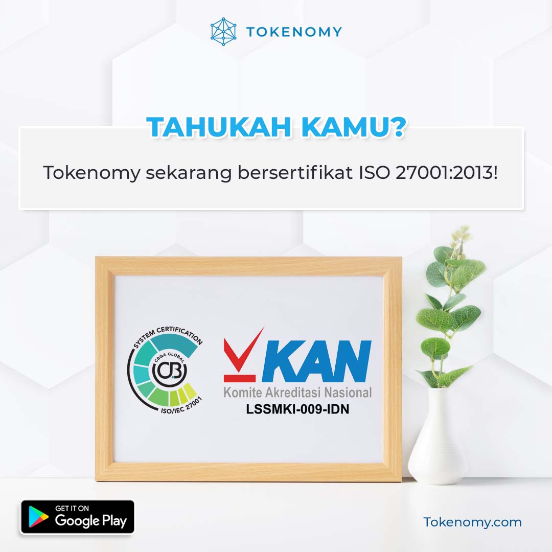 Tokenomy_id's tweet photo. Kami dengan bangga mengumumkan bahwa setelah berhasil melakukan #auditinternal dan eksternal dalam #sistem #manajemen #keamanan, #Tokenomy disertifikasi dengan standar #ISO27001 :2013 pada 25 Juli 2022! https://t.co/u2PHtfdS0R
