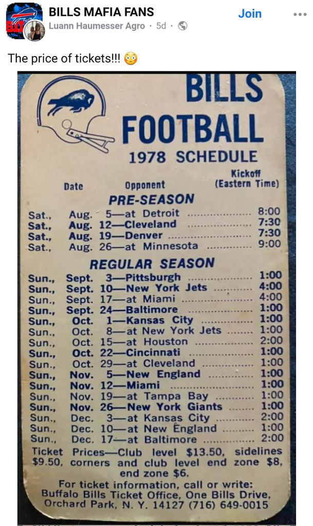 Rob Banks on X: 'Take a look at the Buffalo Bills ticket prices in 1978! @ BuffaloBills  / X