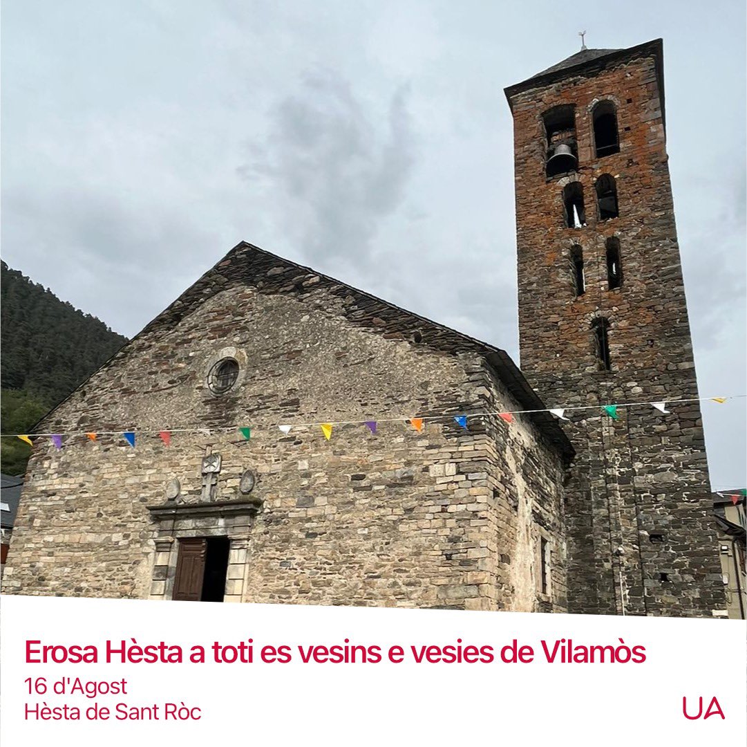 unitatdaran's tweet photo. Volem felicitar as vesins e vesies de Vilamòs. Garòs, Bossòst, Vila, Mont e Bausen ena sua Hèsta de Sant Ròc.
Erosa Hèsta Major!🥳
#UnitatdAran #ValdAran #Garos #Bausen #Vilamos #Mont #Bossost #Vila #SantRoc https://t.co/dpg64FRMLj