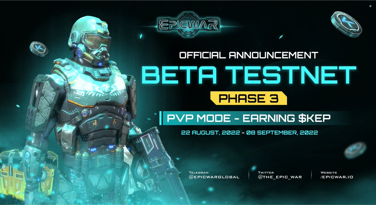 the_epic_war's tweet photo. EARNING WITH PVP GAME MODE IN BETA TESTNET PHASE 3 
🆘 PVP mode and an in-game token are officially ready for play in Beta Testnet Phase 03
⏰ Time: 22 August 2022 -  08 September
🎁 Reward: Up to 20.000 USDT
Read more about the event: https://t.co/Ygy2ma8CdU
#EpicWar #F2P2E #FPS https://t.co/YfHKpZ3oVM