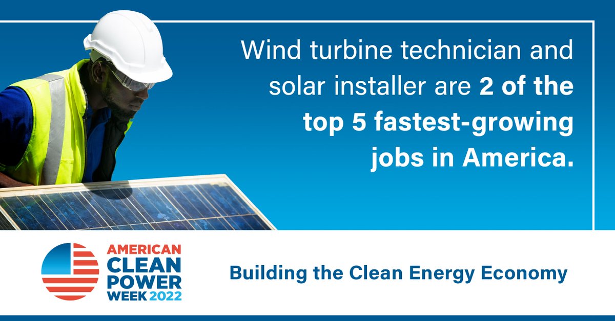 #DYK? Wind turbine technicians and solar installers are two of the top five fastest-growing jobs in the United States. Clean energy is building the careers of the future. #ACPW22 bit.ly/3tjC4cY