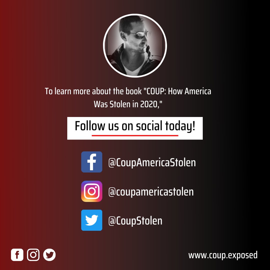CoupStolen's tweet photo. Discover the evidence related to the illegality, fraud, and irregularity of the U.S. presidential election of 2020.
Follow COUP author Drake Alexander to learn more!
#Coup #CoupAmericaStolen #CoupStolen #DrakeAlexander #Elections2020 #ElectionFraud #Trump #DonaldTrump https://t.co/b4ui34CLE5