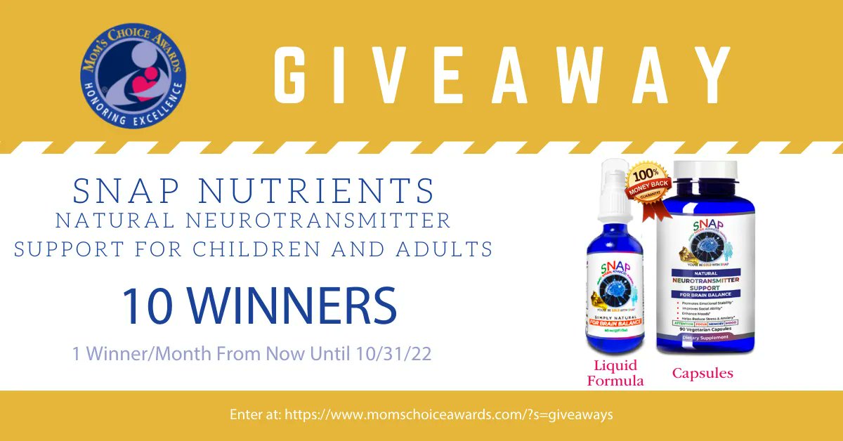 MomsChoiceAward's tweet photo. ✨#GIVEAWAY✨We're giving away SNAP Nutrients #natural #neurotransmitter support! @SNAP4ADHD contains clinically proven #nutrients for managing troublesome symptoms #naturally & reduces #behaviorproblems from conduct, defiance, & #emotionaldysregulation.👉https://t.co/jSLhiQmtKm https://t.co/JEnmE0dOpw